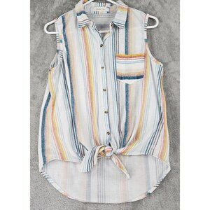 Eden & Olivia Shirt0 Womens Medium Striped Casual Button Up Sleeveless Blouse